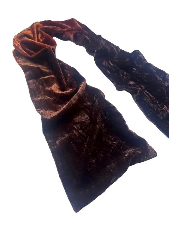 Ombre Orange & Brown Crushed Velvet Silk Scarf - Picture 3 of 7